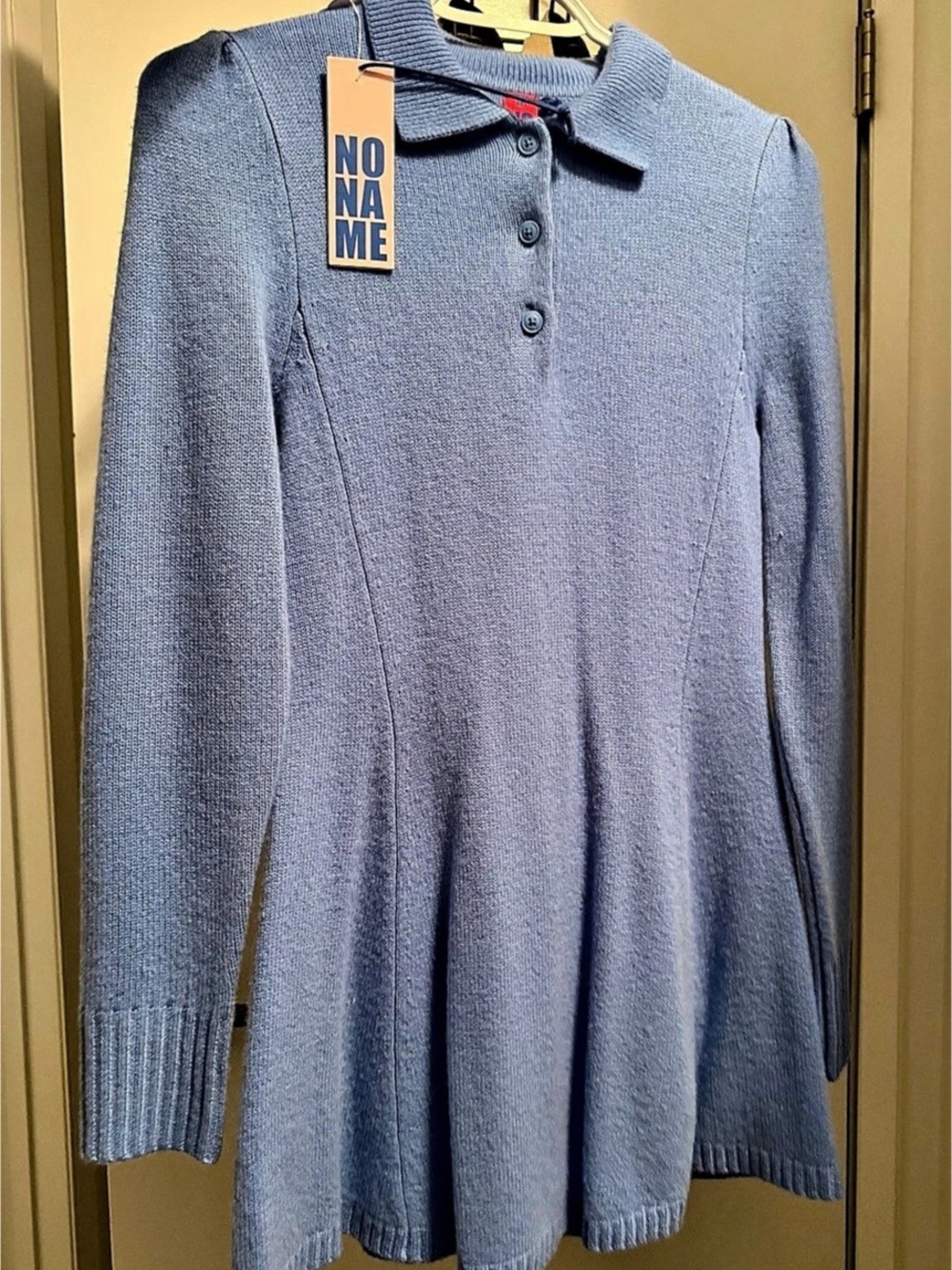 NONAME 100% Cashmere Blue Collared Sweater Dress XS NWT